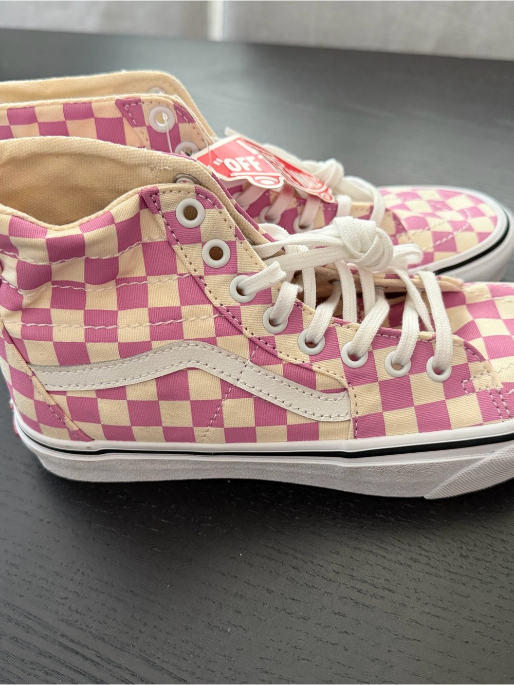 Vans High-Top Checkerboard Sneakers - Pink & Cream